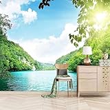 XLMING Grüner Wald Gipfel Seen Himmel 3D Tapete Hochwertige Strukturierte Seide Wohnzimmer Sofa Schlafzimmer Esszimmer Home Dekoration-300cm×210cm