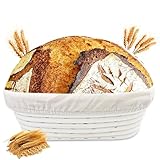 Zeripikfoasp Gärkörbchen, Gärkorb Oval, Brot Backen Zubehör, Brotkorb mit Waschbarem Leineneinsatz, Peddigrohr Gärkorb Zum Brotbacken Leicht Zu Reinigen, für Professionelle und Häusliche Bäcker