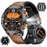 ESFOE Smartwatch Herren GPS Laufuhr Herren-LED Taschenlampe/530mAh Akku, 1,43'' AMOLED 10ATM Smartwatch Militär mit Kompass, Barometer, Herzfrequenz, SpO2, Schlafüberwachung für Android iOS