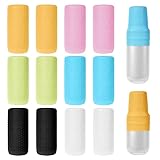 Aucuu 12 Pcs Travel Elastic Sleeves, Travel Size Toiletry Supplies, Reusable Leak-proof Body Wash Bottle Covers, Luggage Shampoo Containers