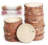 ilauke Unbehandeltes Baumscheiben 50 Stücke Holzscheiben Holz Log Scheiben 6-7cm und Nnatürliche Jute Seil für DIY Handwerk Holz-Scheiben Hochzeit Mittelstücke Weihnachten Dekoration Baumscheibe