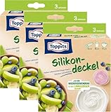 Toppits Silikondeckel 3x 3er Set - dehnbar, luftdicht, wiederverwendbar, transparent - Abdeckung Lebensmittel Ø 5, 8, 11 cm
