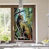 Fensterfolie Grüne Blattkatze Milchglasfolie Bad Sichtschutzfolie Fenster Milchglasfolie Fensterfolie Blickdicht Von Aussen Milchglasfolie Selbstklebend Fenster Innen Fensterfolien 45x90cm/4 Pcs
