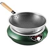 Abangdun Induktionskochplatte mit Wok, 2500W Induktionskochfeld 1 Platte 12 Heizstufen Kochplatte Induktion Temperaturbereich 60-240°C, LED Display, 18-Stunden-Timer, 190-275V