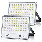 YIBIDAMA LED Strahler Außen 50W 2 Stücke, 5000LM LED Fluter Superhell LED Aussenstrahler,IP67 Wasserdicht LED Scheinwerfer, 7000K Kaltweiß Flutlicht LED Außen für Hinterhof, Garten, Garage