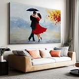 Leinwand Bilder Romantisch Regen Paar Bild auf Leinwand Poster Hochwertige Wandbilder für Wohnzimmer Schlafzimmer Heimbüro Restaurant Wanddekoration 70x50cm
