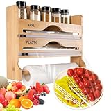 Gevvnss Folienspender und Aluminiumhalter mit Cutter,4 in 1 Abroller & Schneider für Frischhaltefolie,Alufolienspender und Frischhalte Folienschneider Frischhaltefolienspender zur Wand für Küche