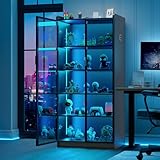 Lvifur Vitrine Buffetschrank Sideboard, Mehrzweckschrank Mit Kabelloser Ladestation, Smart RGB 20-Farben Dimmbares Schwarz Sideboard Kommode Bücherregal Schlafzimmer
