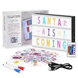 HOTUT Lichtbox mit Buchstaben Deko,Kinder Light Box mit 215 Buchstaben und Emojis,2 Stifte,30 Karten,16 Farbwechsel 4 Blitzmodi, Einstellbare Helligkeit für Schlafzimmer Bar Cafés Geschäfte