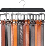 DIRXVMC Belt Holders Belt Storage with 14 Hooks Belt Hanger for Closet Max 42 Belts 360° Rotatable Space-Saving Belt Organiser for Belts and Ties (Black-1pcs)