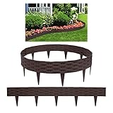 HENGMEI Rasenkanten Kunststoff Beetumrandungen 10m Beetumrandung Gartenpalisade Mähkante 10 stücke Rattan-Optik Randsteine Palisaden Gartenzaun, Braun