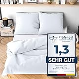 Wolkenfeld Bettwäsche 135x200 weiß - kuschlig weich & bügelfrei - ÖKO-TEX Zertifiziert - 1x Bettbezug + 1x Kissenbezug 80x80