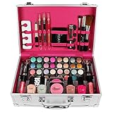 LOVE URBAN BEAUTY Glänzender Schminkkoffer - 60-teiliges Schmink- und Nagelset für Teenager - Elegante silberne Box - Kompaktes und leichtes Design - Reisefreundliches Schminkset für Frauen