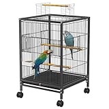 UISEBRT Vogelkäfig mit Rollen, Holzstangen und Futternäpfe - Großer Vogelhaus Vogelvoliere Metall Vogelbauer Käfig Vogel für Finken Kanarienvögel Wellensittiche Schwarz (Typ E, 46x46x91cm)
