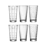 Generisch Debbie Longdrinkgläser Set, 6 Stück, Kristallglas, 360 ml, 3 Verschiedene Designs, Spülmaschinengeeignet, für Cocktails und Wasser