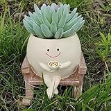 NIEEKRUN Blumentopf mit Smiley-Gesicht – Süße Blumentöpfe für drinnen und draußen, einzigartiger Schaukelstuhl-Blumentopf für Sukkulenten mit Abflussloch, perfekte Geschenkideen für Mütter