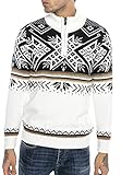 Redbridge Strickpullover für Herren Norweger Pullover Stehkragen Reißverschluss Weiß XL