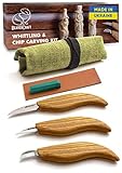 BeaverCraft Schnitzmesser Set S15 Holz Schnitzwerkzeug für Kinder & Erwachsene Holzschnitzset, Schnitzmesser Kinder - Schnitzset mit 3 Schnitzmessern, Leder Streichriemen zum Schärfen, Werkzeugtasche