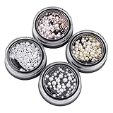 IMUSINICE 4 Schachteln Nailart Perlen aus Stahl und Kunststoff Runde Maniküre Dekorationen in Weiß und Gold Selbstgemacht Nagelschmuck für Frauen und Mädchen