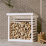 Homgoday Kaminholzregal Brennholzregal Holzunterstand Kaminholzunterstand Kaminholzlager Kaminholzablage Kaminholzhalter Holzlager für Garten Weiß 108x73x108 cm Massivholz Kiefer