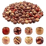 TOAOB 200 Stück Holzperlen10mm Gemalt Holz Perlen mit Großem Loch Verschiedene Muster Perlen Kugeln Spacer Perlen Bastelperlen Gemalt Perlen zum Basteln für Makramee Armband Dreadlocks