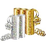 Luftschlangen Metallic Gold & Silber, Party Deko – 5 Rollen mit 18 Glitzernden Luftschlangen für Geburtstag –5STK–