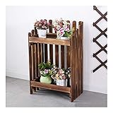 Blumenständer, Lagerregal, 2/3-lagig, Massivholz, Blumentopfständer, Balkon, Garten, Bodenregal, Hochtemperaturkarbonisierung, stabil, 5 Farben, 2 Größen (Braun, 52 cm x 25 cm x 69 cm)