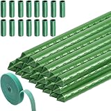 20x Pflanzstäbe Rankhilfe, Kunststoff Beschichtetes Stahlrohr Rostfrei Pflanzenstab, Pflanzstab mit 15 Verbinder und 1 Pflanzenbinder für Unterstützung von Gemüse und Blumen, Länge 40cm Pflanzstange