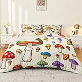Atmungsaktiv Bettwäsche 150 x 200 cm, Weiche Kuschelige Mikrofaser Cartoon Niedlich Pilz Bedruckte Bettbezug Set mit Reißverschluss - Hellgelb Anti-Pilling Wendebettwäsche mit 2 Kissenbezug 80 x 80 cm