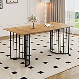 Merax Esstisch 140x80cm, Esstisch Holz für 4-6 Personen, Metallrahmen, verstellbare Tischbeine, Küchentisch Esszimmertisch für Restaurant,Wohnzimmer,Küche,Wohnzimmer, Walnussfarbe/Schwarz