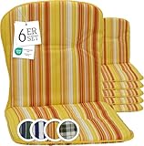 Beo Gartenstuhl-Auflagen Kos Niedriglehner 80x44 cm, 6er Set | Waschbare, UV-beständige Sitz-Kissen | Atmungsaktive Polster-Auflagen nach Öko-Tex Standard | Gelb-Orange gestreift | Made in EU