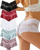 ALL OF ME 5er Pack Unterhosen Damen Spitze Sexy Unterwäsche V-Form Schnitt Slip Boxershorts Panties Schlüpfer Bequem Hipster Dessous for Women S-XL