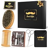 Bartbürste Bartpflege Set Weihnachtsgeschenke für Männer, Linkax Geschenke für Männer Papa Opa, mit Bartkamm Schürze Schere Nagelknipser, Geburtstagsgeschenk Männergeschenke