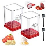 Fruit Cutter Cup, 2 Stück Schnellschneider mit Druckplatte, Obstschneider mit Behälter, Tragbares Erdbeer Schneider Bananenschneider Eierschneider,Edelstahl Klingen,Obst und Gemüseschneider