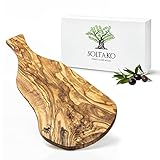 SOLTAKO Schneidebrett Olivenholz mit Griff 'The Rustic BBQ', Olivenholzbrett rustikal (40-43 cm)