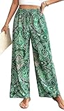 YUTILA Damen Weite Hosen Sommer Boho Strandhose Leichte und Luftige High Waist Freizeithose Casual, Lockere,Muster,Boho,Strandhose mit Kordelzug und Taschen