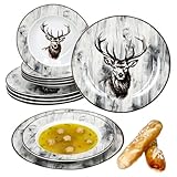 MamboCat Alois 12tlg Tafelservice I Porzellan-Geschirr mit Hirsch-Dekor für 6 Personen I 6X Suppenteller & 6X Speiseteller für Frühstück, Mittag & Abendbrot
