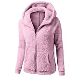 Generisch Fleecejacke Damen Mit Kapuze Teddyjacke Winter Winterjacke Warm Damen-Jacken Einfarbig Plüschjacke Mit Taschen Jacke Mit Reissverschluss Plüschmantel Elegant Flauschjacke Winddicht Casual