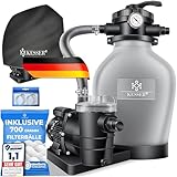 KESSER® Sandfilteranlage Sandfilter + 700g Filterbälle ersetzen 25kg Filtersand 7-Wege Ventil mit Druckanzeige Poolfilter 10 m³/h Filteranlage Filterkessel für Pool 10.200 L/h, Inkl. Wettercover, Grau