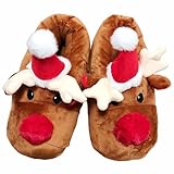 2025 Hausschuhe Damen Herren Plüsch - Rentier Christmas Slippers Lustig Rutschfeste Hüttenschuhe Baumwolle Flach Weihnachtshausschuhe Home Rentier Hausschuhe Herbst Home Pantoffeln Plüsch 36-45