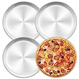 Herogo Pizzablech 4er Set, 30 cm Rund Edelstahl Pizzaform, Pizzablech für Backofen, Backen, Servieren, Braten, Ungiftig & Gesund, Langlebig & SpÜLmaschinenfest (Metall Silber)