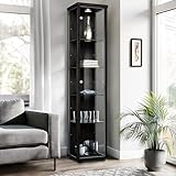 K-Möbel Glasvitrine in Schwarz (176x37x33 cm) mit 4 höhenverstellbaren Glasböden,LED - Modellauto Vitrine Schwarz - Vitrinenschrank Schwarz - Sammlervitrine - Wohnzimmerschrank Regal Glas Schrank Case