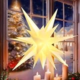PQETBV 3D Weihnachtsstern Beleuchtet, 45cm Weihnachtsstern Fenster Deko, Weiß Adventsstern inkl, für Dekorieren von Innenhof, Balkon Und Garten