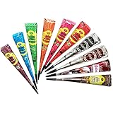 JPR - 10x Natural Mehndi Cones (Multifarbe), NO MIX, Halal Veg, klinisch getestet & zertifiziert - Für Temporäre Bodyart Tattoo Design (Große Kegel) 250g + SRK Postkarte