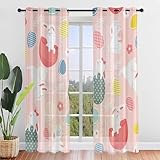 Highdi Voile Vorhänge mit Ösen 2er Set, Ostereier Transparente Gardinen für Wohnzimmer Ösenschal Halbtransparent Ösenvorhang für Moderne Schlafzimmer (Niedliches Kaninchen,W140 x H275 cm)