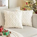 MIULEE 2er Set Kissenbezug Weihnachten Zierkissen Wolle Kissenbezüge Samt Fellkissen kissenhülle kuschelkissen Boho Deko Kissen Flauschig Sofakissen Dekokissen für Sofa Schlafzimmer 40x40 cm Milchweiß