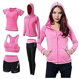 Yekdmxop Damen Gymnastikanzüge Set, 5 Stück Sportbekleidung Damen Fitness Sportwear Anzug für Pilates Yoga Jogging Gym Workout Gymnastik, A01, L