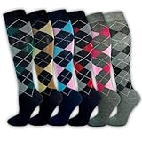 Kniestrümpfe Damen Strümpfe (6 Paar) Reitsocken Reitstrümpfe Damenstrümpfe Komfortbund Baumwolle Damensocken Karo Atmungsaktiv (DE/NL/SE/PL, Numerisch, 35, 38, Regular, Regular, Bunt)