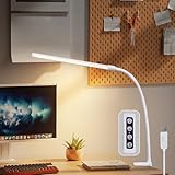 Homefire Schreibtischlampe LED Klemmbar -Weiß Tageslichtlampe Schreibtisch Lampe mit 3 Farbtemperatur 5 Helligkeitsstufen Flexibel Tischleuchte USB Bürolampe 5W Arbeitsplatzleuchte Klemmlampe für Büro
