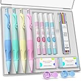 Four Candies Ergonomisches Druckbleistift-Set für Kinder, 4 niedliche Druckbleistifte 2MM mit 44 HB-Bleistiftminen, 2 Spitzern/Radiergummis, Minenbleistift-Set für Schreiben und Zeichnen